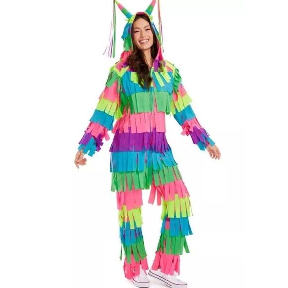 Tipsy Elves XS Pinata Full Zip Jumpsuit Halloween Party Fiesta Costume Hood NWT - Picture 1 of 5